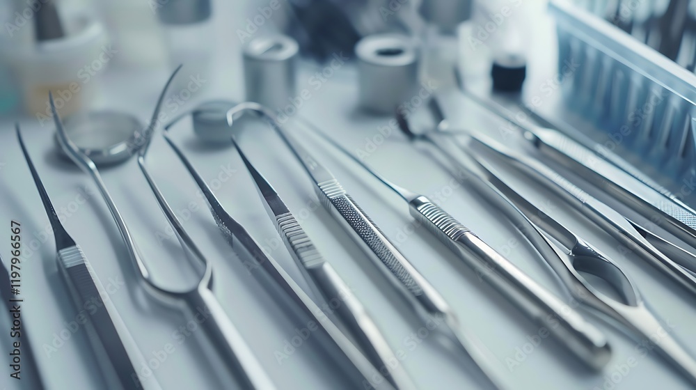 A set of sterile lab tweezers on a white background A set of sterile lab tweezers on a white background