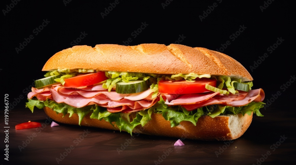 Fresh and Delicious Ham Salad Sub Sandwich on French Baguette for a Satisfying Meal Fresh and Delicious Ham Salad Sub Sandwich on French Baguette for a Satisfying Meal