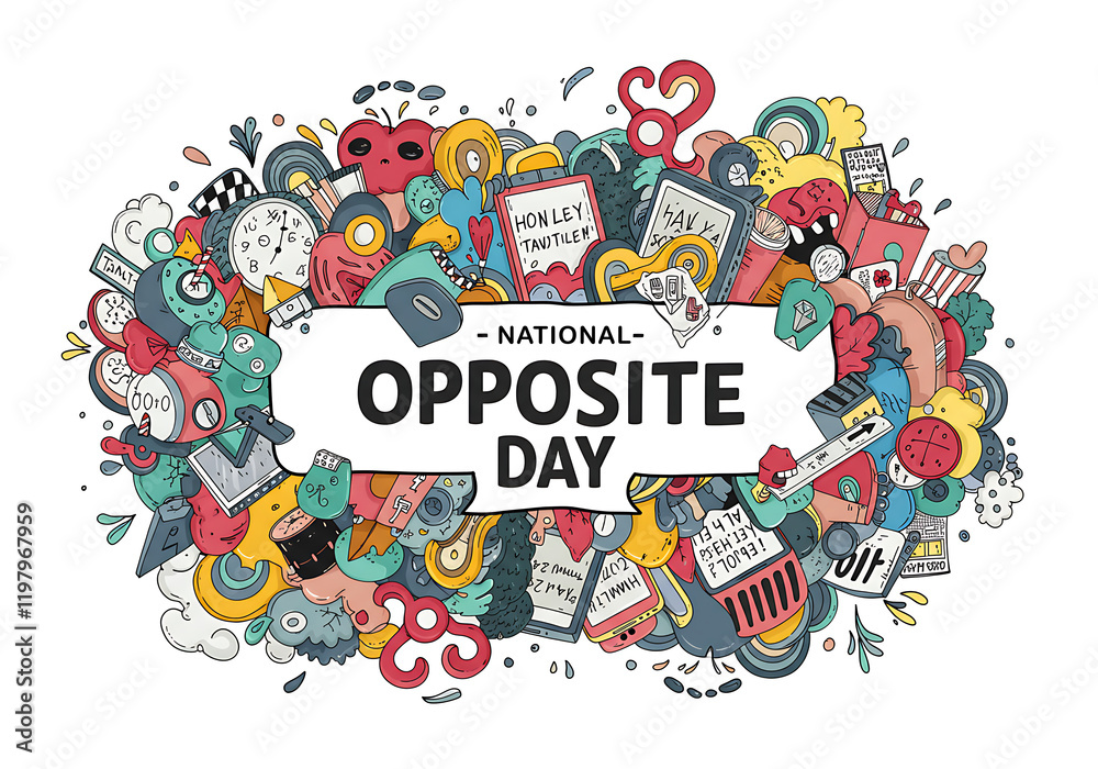 Obraz premium National Opposite Day. 25 January, national opposite day banner, poster, card. holiday concept. Flat illustration. JPEG format