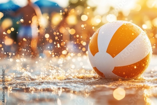 A beach volleyball game captured with waves crashing in the background, creating an energetic summer vibe