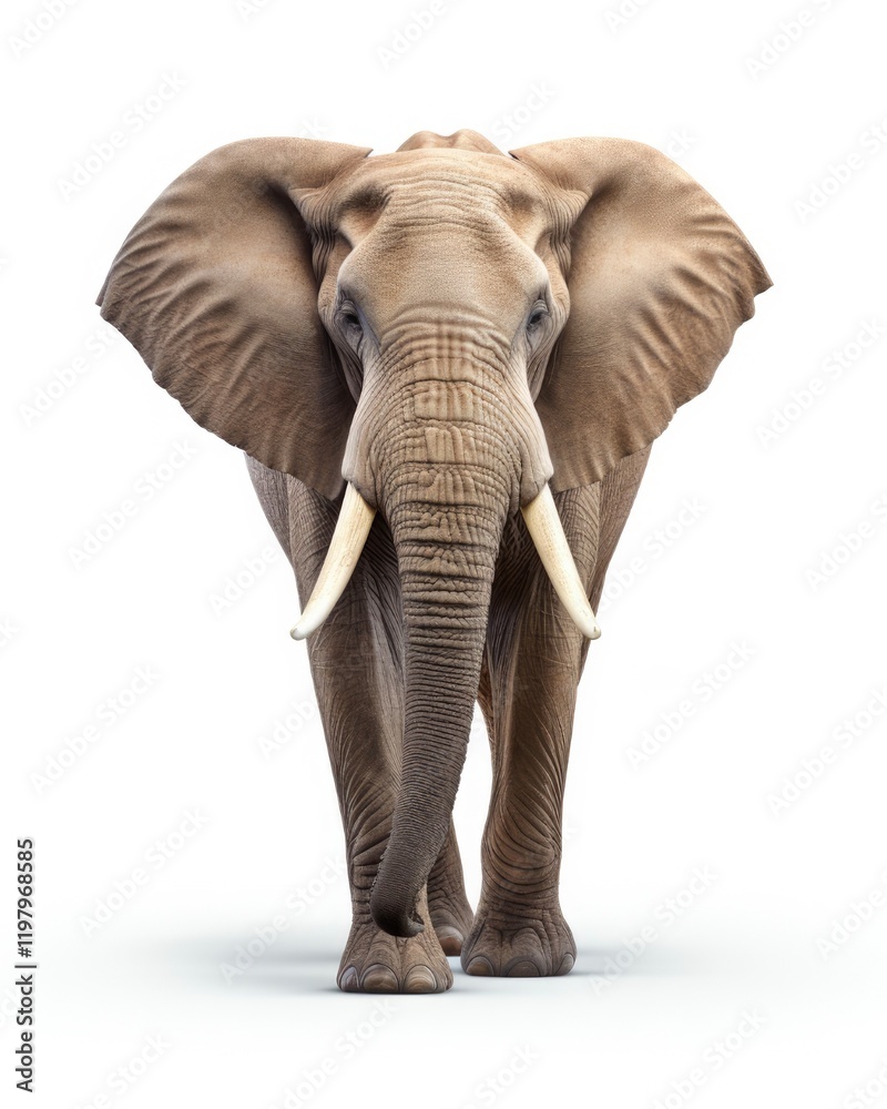 Fototapeta premium Front View of African Elephant Walking Towards Camera. Isolated Image of Majestic Wildlife in Nature