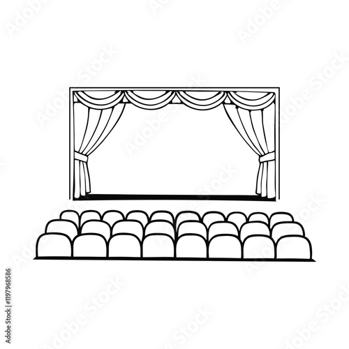Line art theater stage seats arrangement curtain art vector	