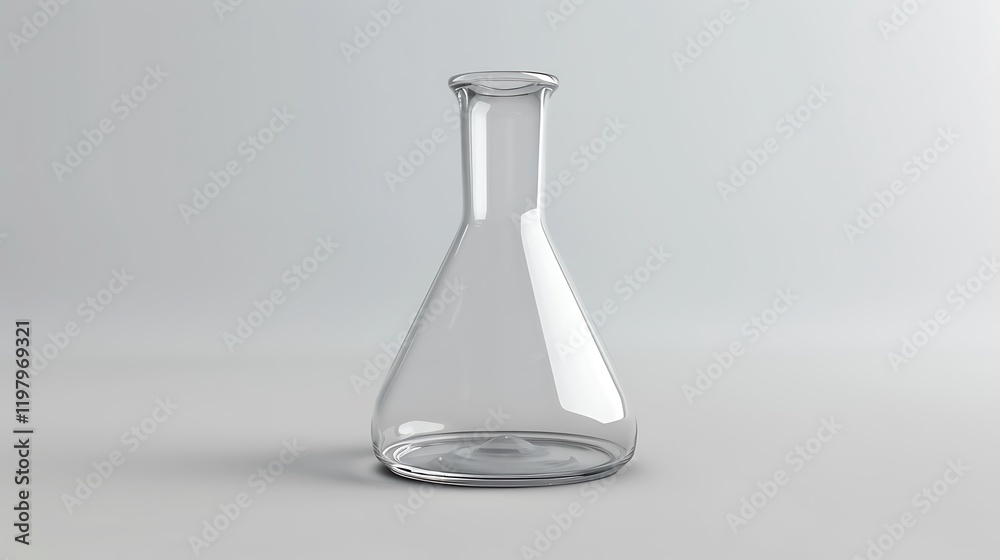 A sterile glass conical flask on a white background A sterile glass conical flask on a white background