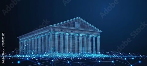 Digital Government, Parliament Building Network Wireframe Structure Connection, 3D Rendering photo