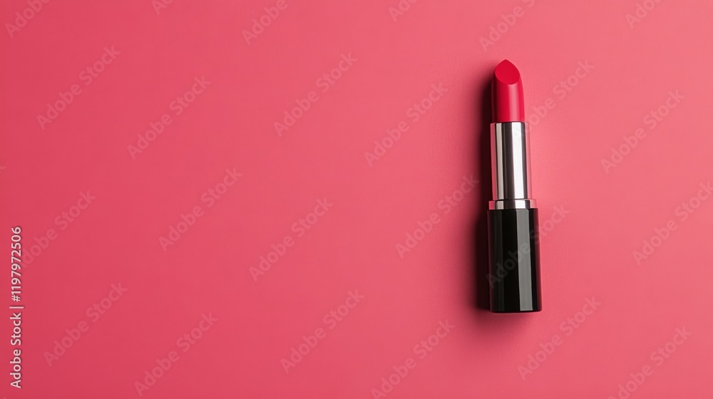 Single red lipstick on pink background. Single red lipstick on pink background.