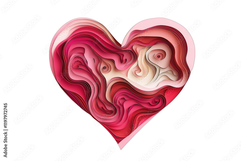 Abstract pink and red layered heart resembling paper art on a black background Abstract pink and red layered heart resembling paper art on a black background