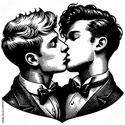 Gay Men Couple Kiss