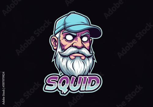 cartoon character squid logo design with colorful style and fun expression photo