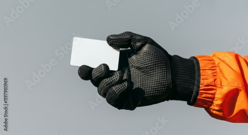 Person is holding a white card in their hand photo