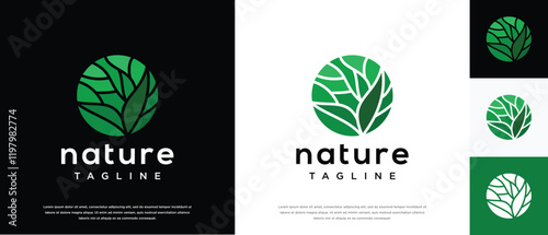 Nature leaf circle logo design. Nature leaf logo template. Nature logo symbol icon