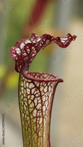 Red Crimson White Pitcher plant Flower Flora Sarracenia leucophylla Closeup Macro photo