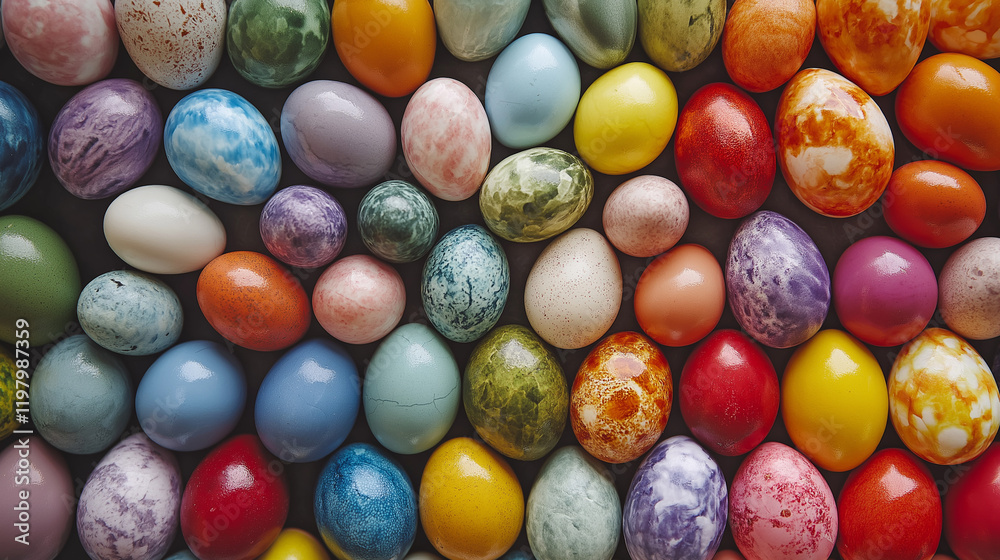 Fototapeta premium Happy Easter Decoration Background with Colorful Eggs and Festive Spring Vibes