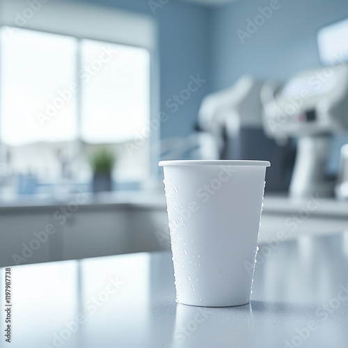 Obraz na płótnie White Disposable Dental Cup with Water on Countertop w salonie
