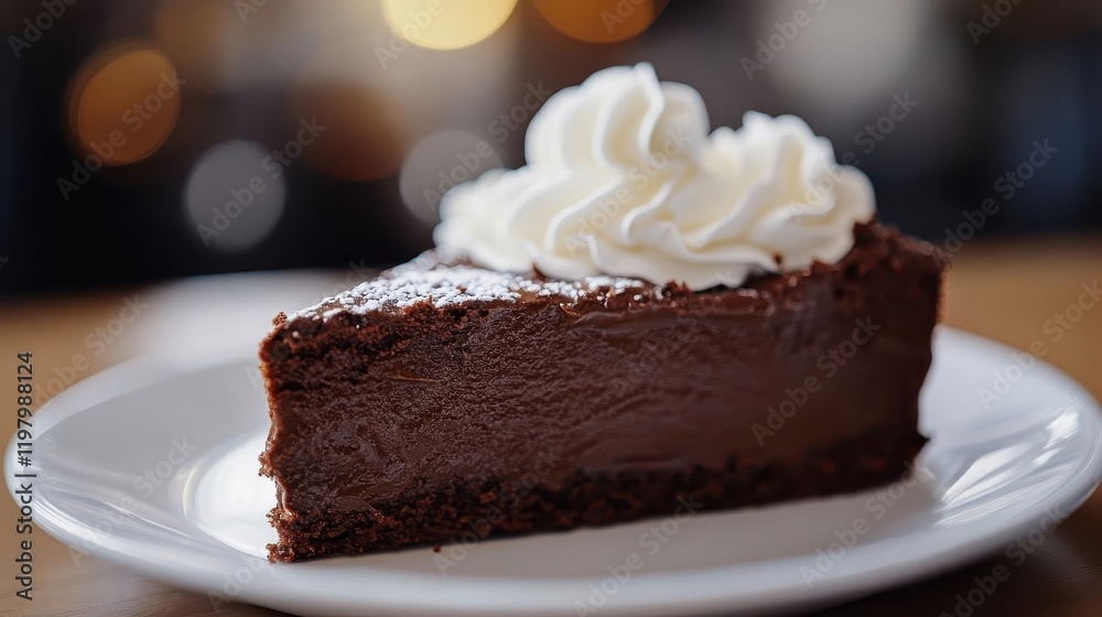 Chocolate dessert on table, close-up of a rich chocolate cake with whipped cream, decadent and inviting Chocolate dessert on table, close-up of a rich chocolate cake with whipped cream, decadent and inviting