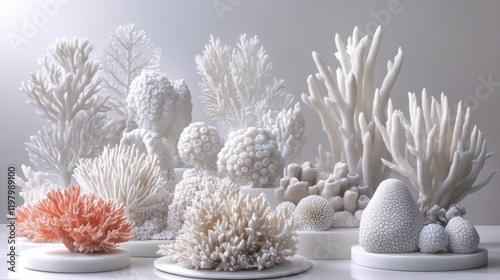 Detailed Coral Display with Diverse White and Pink Textures