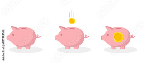 Finance icons. Business Icons, money signs. Money silhouette collection. Wallet with cards icon. Coins silhouette icon. Growth chart. Moneybag or stash. Piggy bank flat style - stock vector. pig