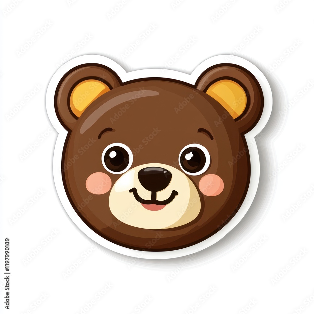 Cute brown bear head on a white background for stickers or decoration Cute brown bear head on a white background for stickers or decoration