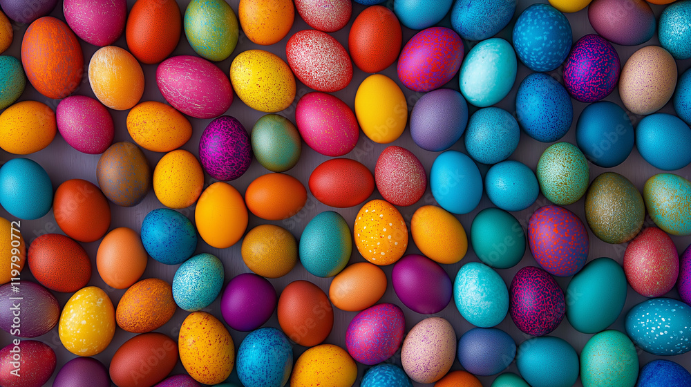 Obraz premium Happy Easter Decoration Background with Colorful Eggs and Festive Spring Vibes