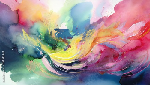 Vibrant and Expressive Watercolor Abstraction, showcasing a whirl of Colors, Textures, and Emotions, Embracing the Essence of Artistic Creativity. photo