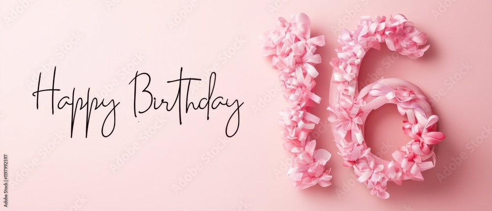 Naklejka premium Happy 16th Birthday Pink Floral Number Sixteen Celebration