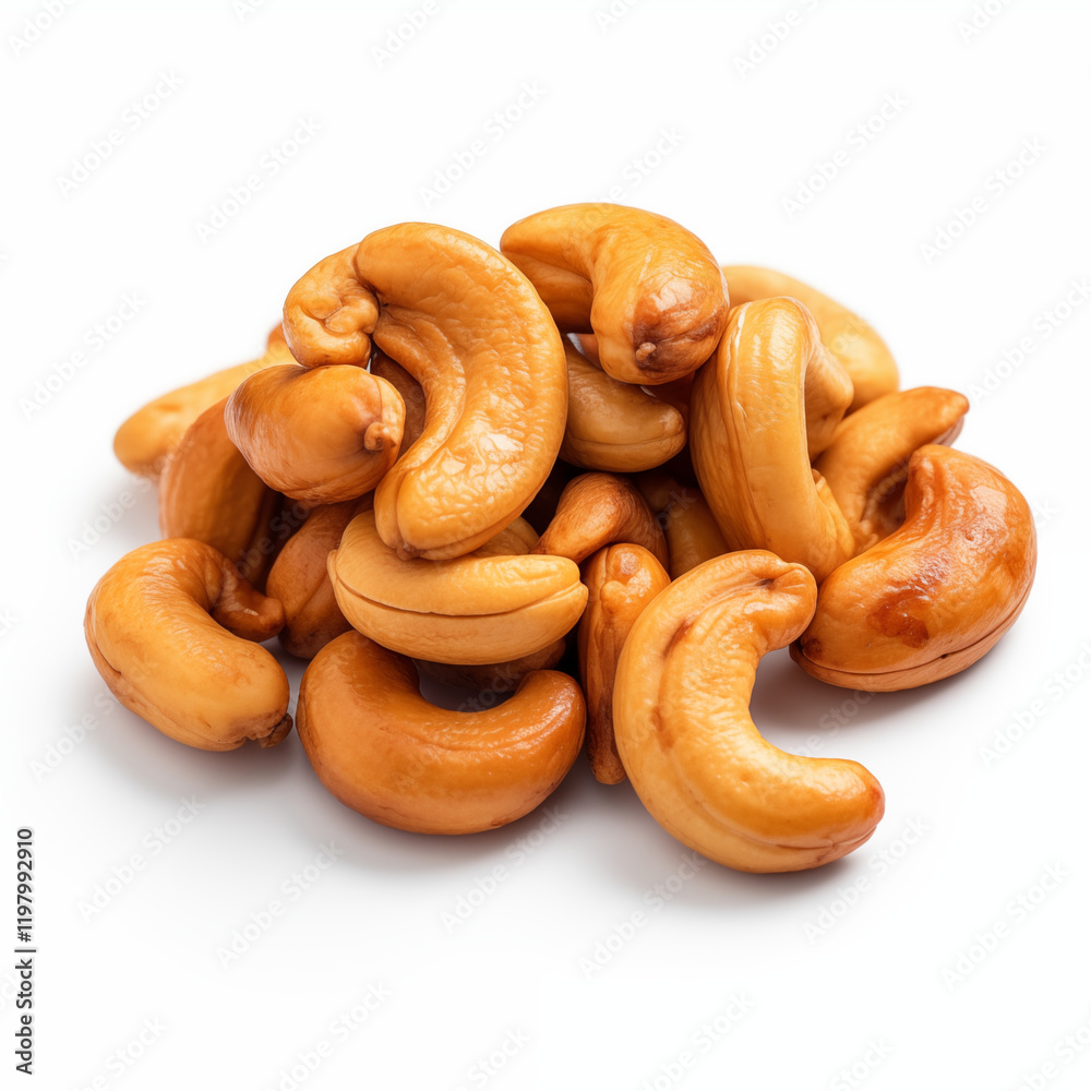 Roasted Cashews Pile Closeup White Background Roasted Cashews Pile Closeup White Background