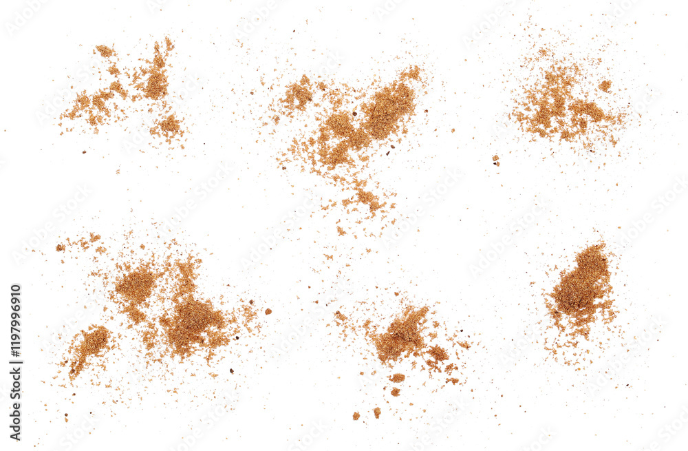 Set ground cumin pile, minced caraway flying isolated on white, clipping Set ground cumin pile, minced caraway flying isolated on white, clipping