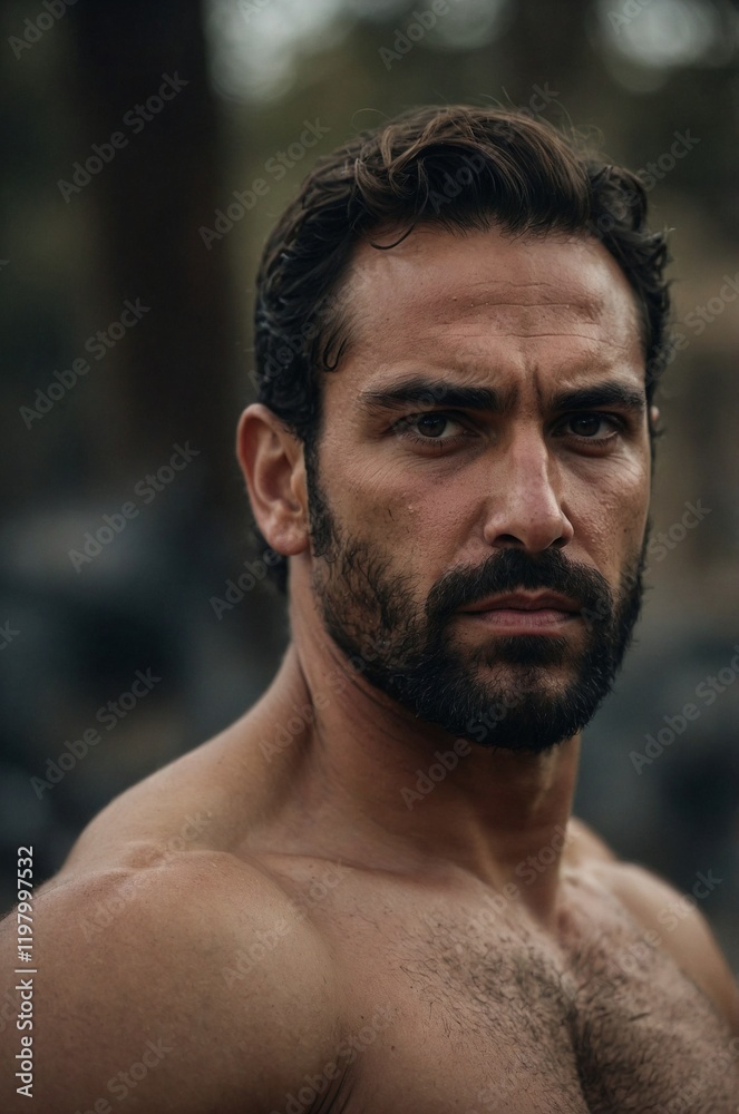 Obraz premium Strong Greek man gazing confidently at the camera