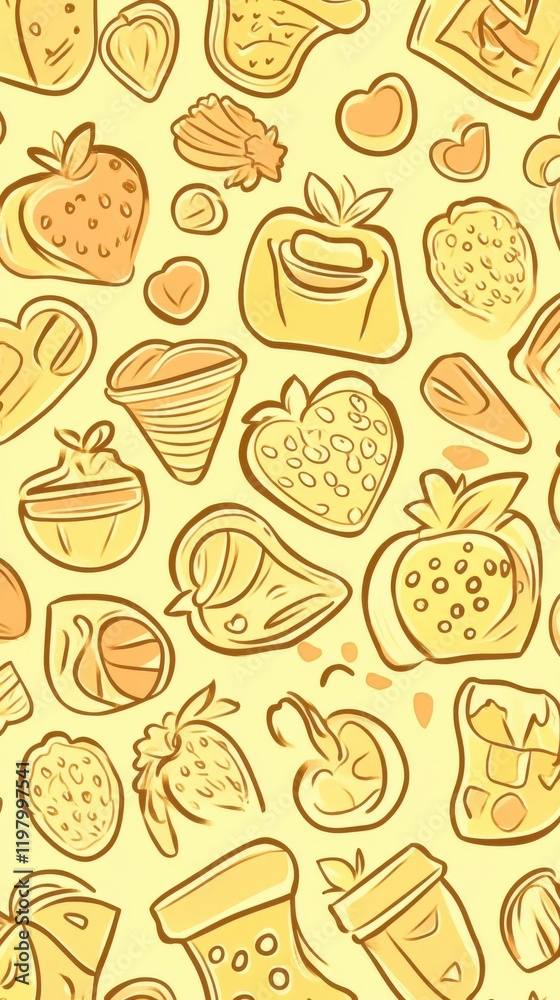 A Delightful Pattern of Sweet Treats and Fruits: A Visually Appealing and Delicious Design A Delightful Pattern of Sweet Treats and Fruits: A Visually Appealing and Delicious Design