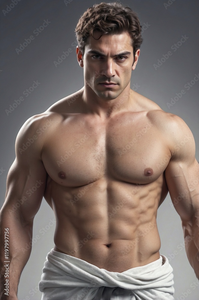 Fototapeta premium Strong Greek man poses confidently for the camera
