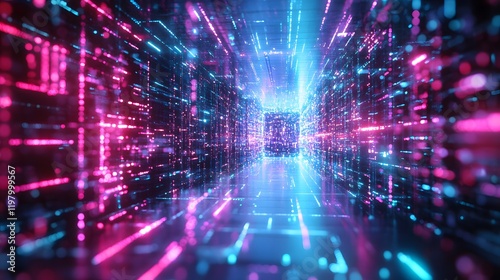 Wallpaper Mural Neon data streams in a futuristic three-dimensional Torontodigital.ca