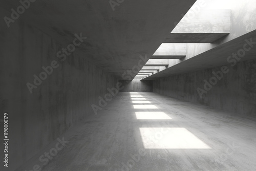 Fototapeta Naklejka Na Ścianę i Meble -  Futuristic concrete tunnel with light patterns for architectural design and interior concept. 3d render