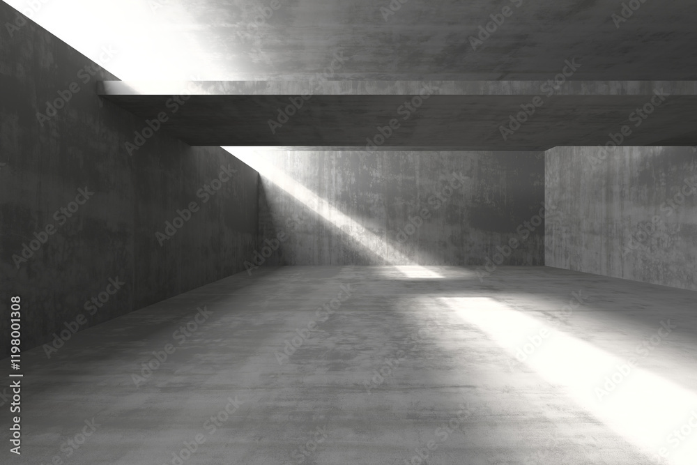 Minimalist architectural interior space with sunlight streaming through openings. 3d render. Minimalist architectural interior space with sunlight streaming through openings. 3d render.