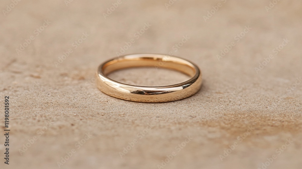 Simple gold wedding band on textured surface. Simple gold wedding band on textured surface.