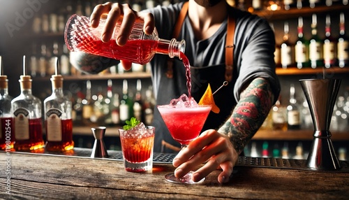 barman is making a cocktail