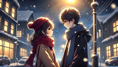 anime couple at night