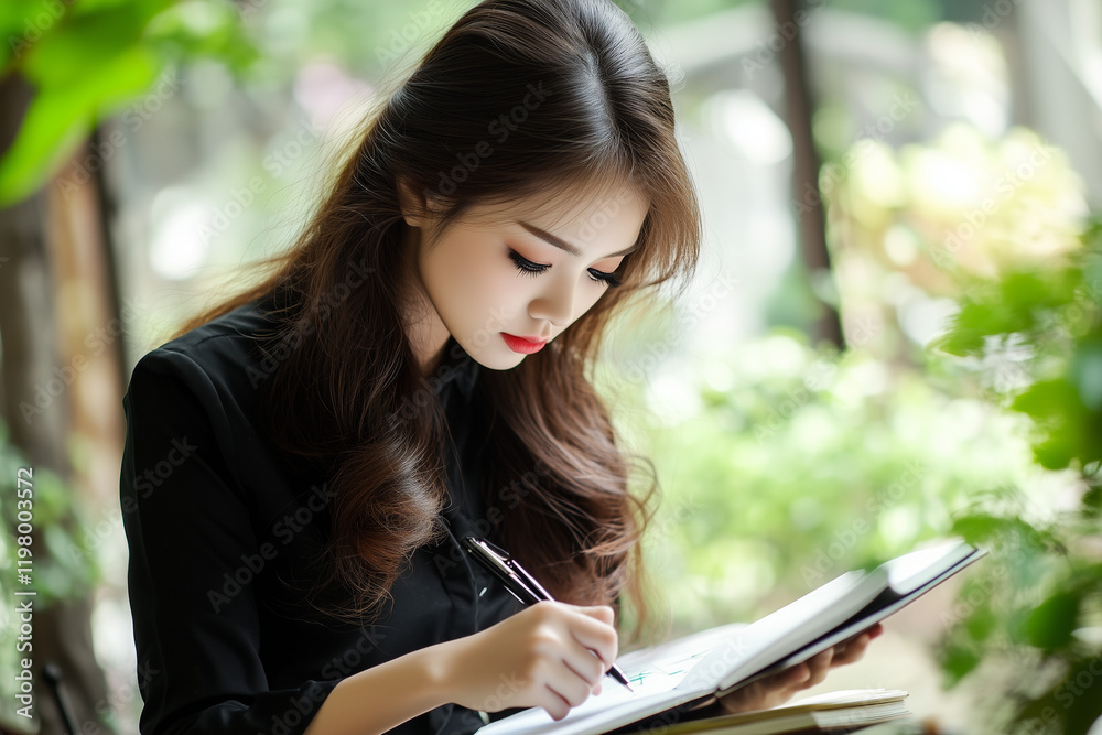Obraz premium Femme d'affaires asiatique prenant des notes