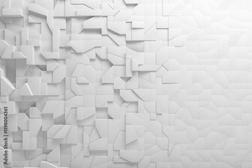 Abstract geometric pattern with white angular shapes ideal for modern design concepts. 3d render