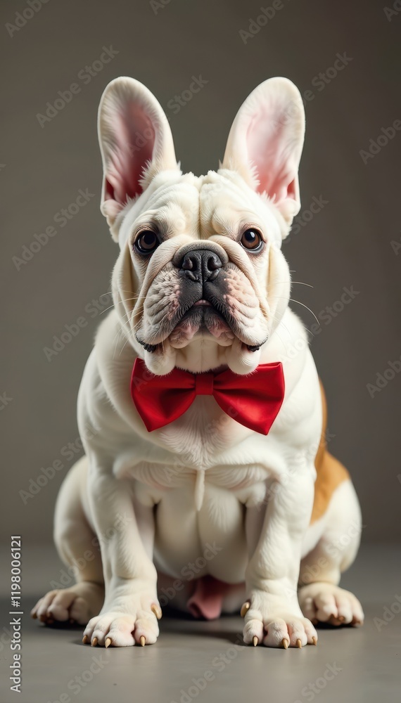 Fluffy white Easter bunny with red bow tie sitting on English Bulldog back, rabbit, easter Fluffy white Easter bunny with red bow tie sitting on English Bulldog back, rabbit, easter