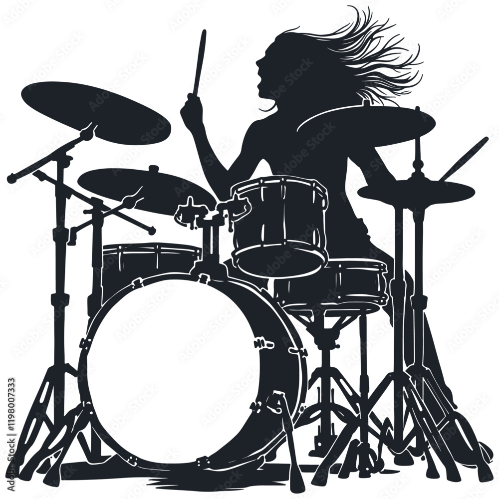 Fototapeta premium Captivating Black and White Silhouettes of Drummers in Dynamic Performances