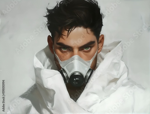 Portrait of a man in a respirator photo