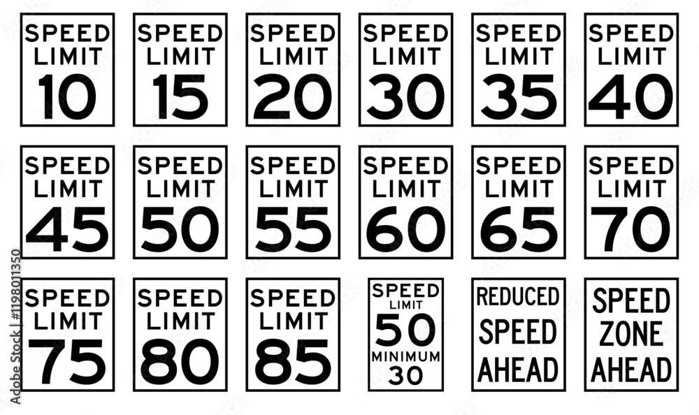 USA traffic speed limit signs board vector image, Editable signboard images