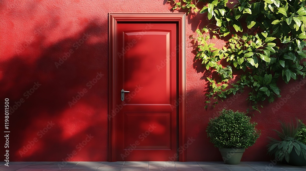 A back door with a glossy finish in deep ruby red A back door with a glossy finish in deep ruby red