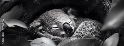 Koala resting on a eucalyptus tree
