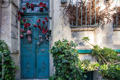 You will find the visual you are looking for in these photographs consisting of colored wood, metal and ornate doors.