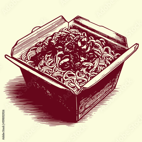 Chinese food box noodles vector illustration