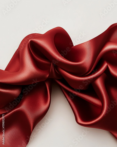 Red satin fabric with smooth curves, luxury texture, and elegance photo