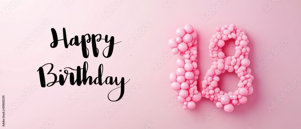 Naklejka premium Happy 18th Birthday Pink Balloon Number Eighteen Celebration