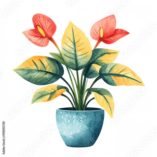 Blue vase with a plant in it