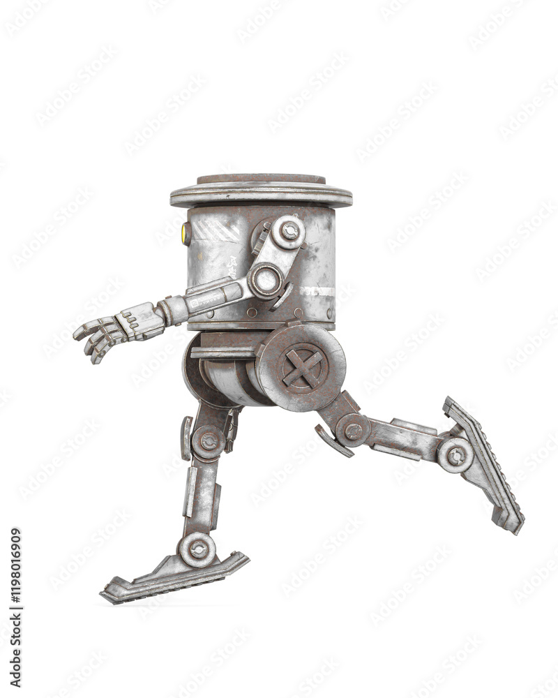 coolest robot is running in white background on side view coolest robot is running in white background on side view