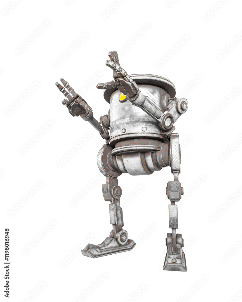 Fototapeta premium coolest robot is saying stop there in white background on side view